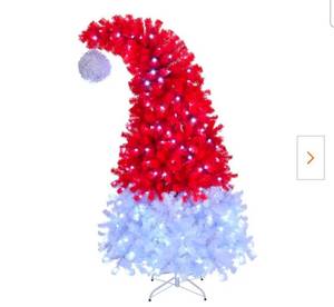 lot 36944 image: 6 ft. Pre-Lit Bent Top Santa Hat Style Artificial Christmas Tree with 300 LED Lights - Retail $0