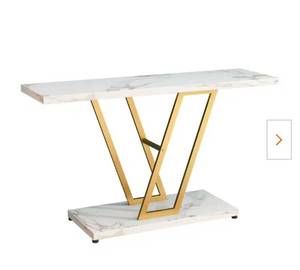 lot 36945 image: Modern Style 42.13 in. White and Gold Rectangle Marble Grain MDF Console Table - Retail $0
