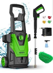 lot 36962 image: POOLERGETIC Electric High Pressure Washer 2000 PSI 2.4GPM Power Washers, 4 Quick Connect Nozzles and Foam Cannon with 20ft Hose Chenille Mitt Included, for Car, Garden, Driveway, Garden - Retail $0