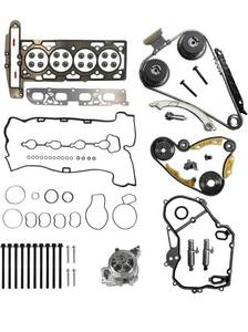 lot 36963 image: 2.4 Ecotec Timing Chain Kit wVVT Sprocket Head Gasket Set wHead Bolts Water Pump Fit for Buick Chevy GMC Pontiac Saturn Equinox Malibu Terrain Regal Lacrosse Verano 2.0 2.2 2.4L 2011-2017 94201S - Retail $239