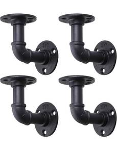 lot 36970 image: 4 Pack Pipe Floating Shelf Bracket Heavy Duty, Black L Pipes Shelf Brackets Iron Shelving Brackets for Shelves - Vintage DIY Pipe Shelf - Retail $0