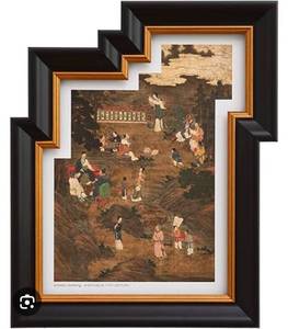 lot 36974 image: SoochART Black solid wood embossed frame, wall art oil painting style print,Japanese-style decorative painting of a Chinese woman in a landscape  - Retail $0