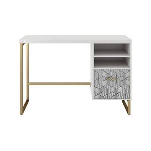 lot 28869 image: CosmoLiving by Cosmopolitan Scarlett Single Pedestal Desk White Office Desk with Storage, Glam Style