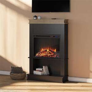 lot 28877 image: Ameriwood Home Mateo 30 Inch Electric Fireplace with Mantel and Shelf, Replaceable Fireplace Insert Heater, Freestanding, Remote Control, Timer, Realistic Log and Flame Effect, Black