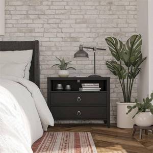 lot 28878 image: Her Majesty 2 Drawer Nightstand Black - Novogratz Elegant Bedside Table with Storage Shelf