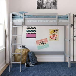 lot 28902 image: Your Zone Kids Wooden Loft Bed with Ladder  Twin  Gray