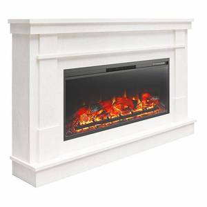lot 28903 image: Ameriwood Home Elmcroft Wide Mantel With Linear Electric Fireplace, 37-1316H x 64W x 10-1516D, Plaster