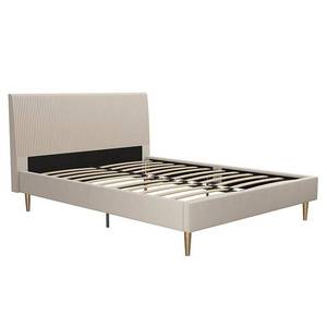 lot 28906 image: Queen Daphne Modern King Upholstered Platform Bed with Headboard Ivory Velvet - Mr. Kate Brass Toned Legs, Wood & Metal Frame