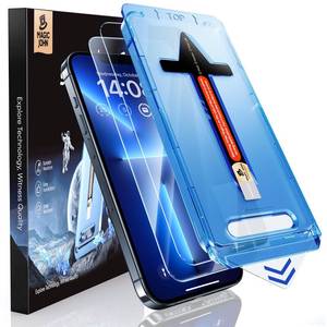lot 28924 image: MAGIC JOHN 2 Pack for iPhone 13 Pro MaxiPhone 14 Plus 6.7 inch Tempered Glass Screen Protector, Auto Dust-Elimination Installation, Bubble Free, HD Clear, Easy Installation