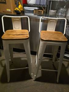 lot 20613 image: Industrial Metal Bar Stools with Wood Seats - Set of 2