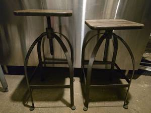 lot 20617 image: Industrial Adjustable Height Bar Stools - Set of 2