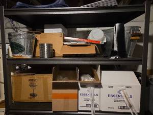 lot 20624 image: Contents Of Shelf Including Food Trays, Metal Buckets and More