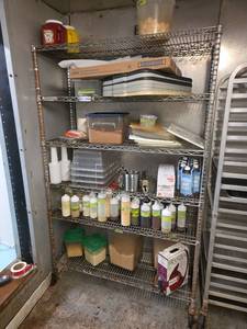 lot 20657 image: Metal Storage Rack with Food Containers and More