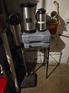 lot 20664 image: Commercial Coffee Service Set, Metal Storage Rack, and More