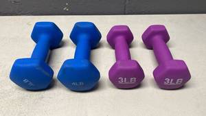 lot 126 image: Neoprene Dumbbell Set - 3lb and 4lb Pairs&nbsp