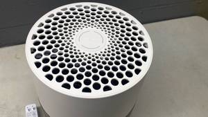 lot 213 image: Modern White Cylinder Air Purifier with Fabric Base&nbsp