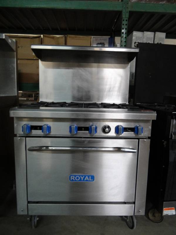 lot 5027 image: Royal 6 Burner Gas Grill and Oven with Overhead Storage On Casters