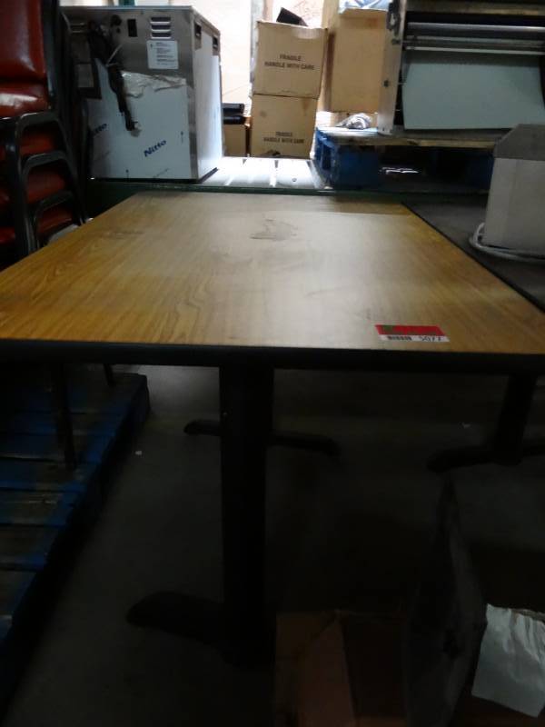 lot 5077 image: Light Blonde Laminate Table with 2 Bases