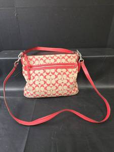 lot 176 image: Authentic Coach Signature Canvas Crossbody Bag CoralCream No M1394-30902M
