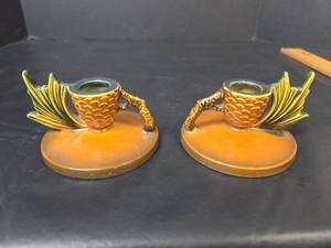 lot 243 image: Roseville 1123 Pineapple Candlestick Holders