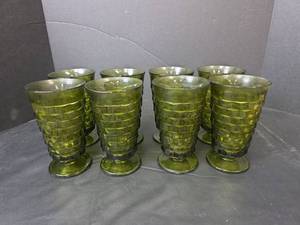 lot 271 image: Green Geometric Pattern Drinking Glasses Set of 8