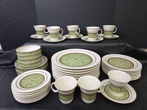 lot 272 image: Noritake Expression China Moon Valley 7044 Green Scroll Dinnerware Set (Japan) 46pc.