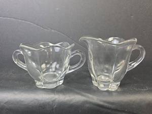 lot 276 image: Clear Glass Ruffled Edge Cream and Sugar Set