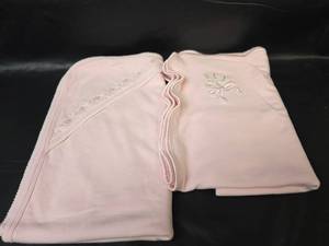 lot 313 image: Pink Cotton Baby Blankets with Embroidered Roses