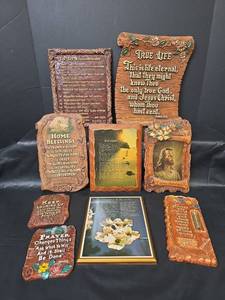 lot 340 image: Religious Wall Plaque Collection - Ten Commandments and Biblical Quotes