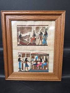 lot 341 image: Egyptian Papyrus Art Prints in Wood Frames