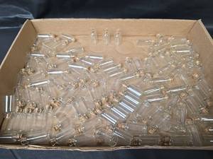 lot 389 image: Mini Glass Bottles with Cork Stoppers 105 count