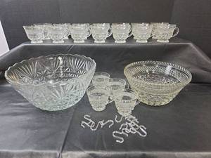 lot 463 image: 2 - Crystal Punch Bowls with 18-Cups and 12-Hooks