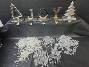lot 511 image: Christmas Holiday Decor Set - Silver Stocking Holders and Ornaments