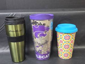 lot 551 image: Kansas State Wildcats Tervis Tumbler, Eddie Bauer Travel Cup, and Ceramic Travel Cup