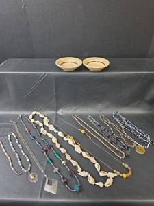 lot 611 image: Mixed Beaded Necklace Collection & Decorative Sugar Scrub Dishes