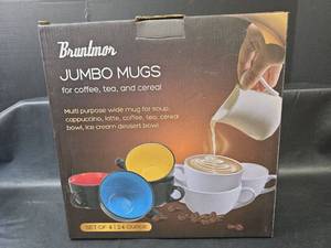 lot 617 image: Bruntmor 24oz Jumbo Mugs Set of 4, Grey,  NIB