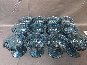 lot 662 image: Vintage Indiana Glass Whitehall Riviera Blue Cubist Sherbets - Set of 12