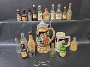 lot 670 image: German Beer Stein and Mini Liquor Bottle Collection