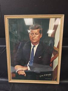 lot 673 image: 1960s John F. Kennedy Presidential Portrait Print in Frame