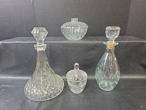 lot 731 image: Cut Glass Candy Dishes and Decanter Set
