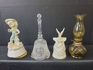 lot 747 image: Bells, Music Box, and Small Oil Lamp