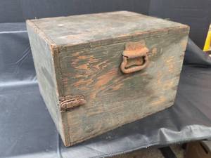 lot 758 image: Old Wood Shop Storage Box with Metal Drawers