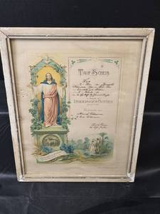 lot 759 image: Antique 1906 German Baptismal Certificate from Russell, Kansas