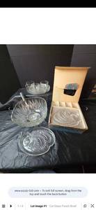 lot 764 image: Crystal Glass Punch Bowl Set with Serving Snack Sets