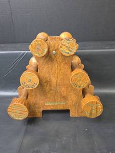 lot 772 image: Vintage Executive Flex Shop Wooden Dumbbell Set with Stand 2, 3, and 5 Pounds Set