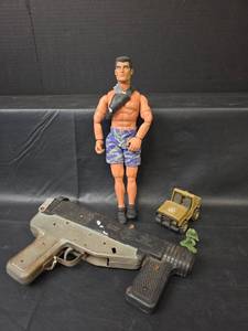 lot 777 image: Vintage 1950s Mattel Burp Machine Metal Automatic Cap Gun, 1996 Hasbro Action Man Extreme Climber 12in, and More
