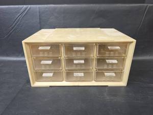 lot 784 image: Vintage A-M 9-Drawer Small Parts Storage Cabinet