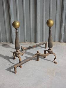 lot 26 image: Cast Iron Andirons with Brass Finials
