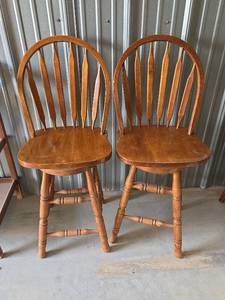 lot 59 image: Wooden Windsor Bar Height Chairs - Set of 2