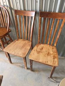 lot 60 image: Wooden Slat Back Dining Chairs - Set of 2